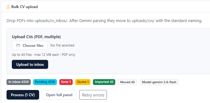 Talenkai bulk CV PDF upload