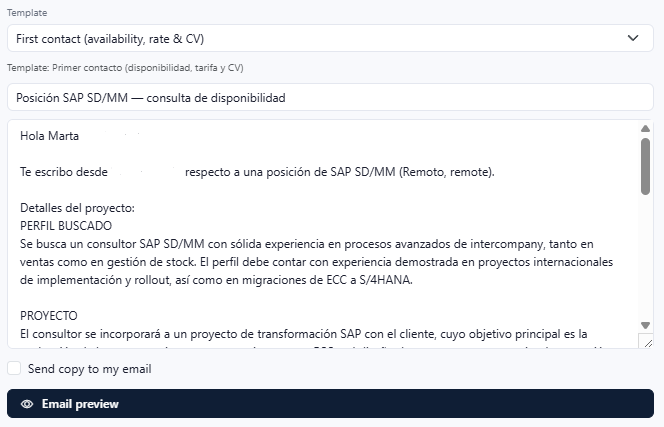 Talenkai email compose with template